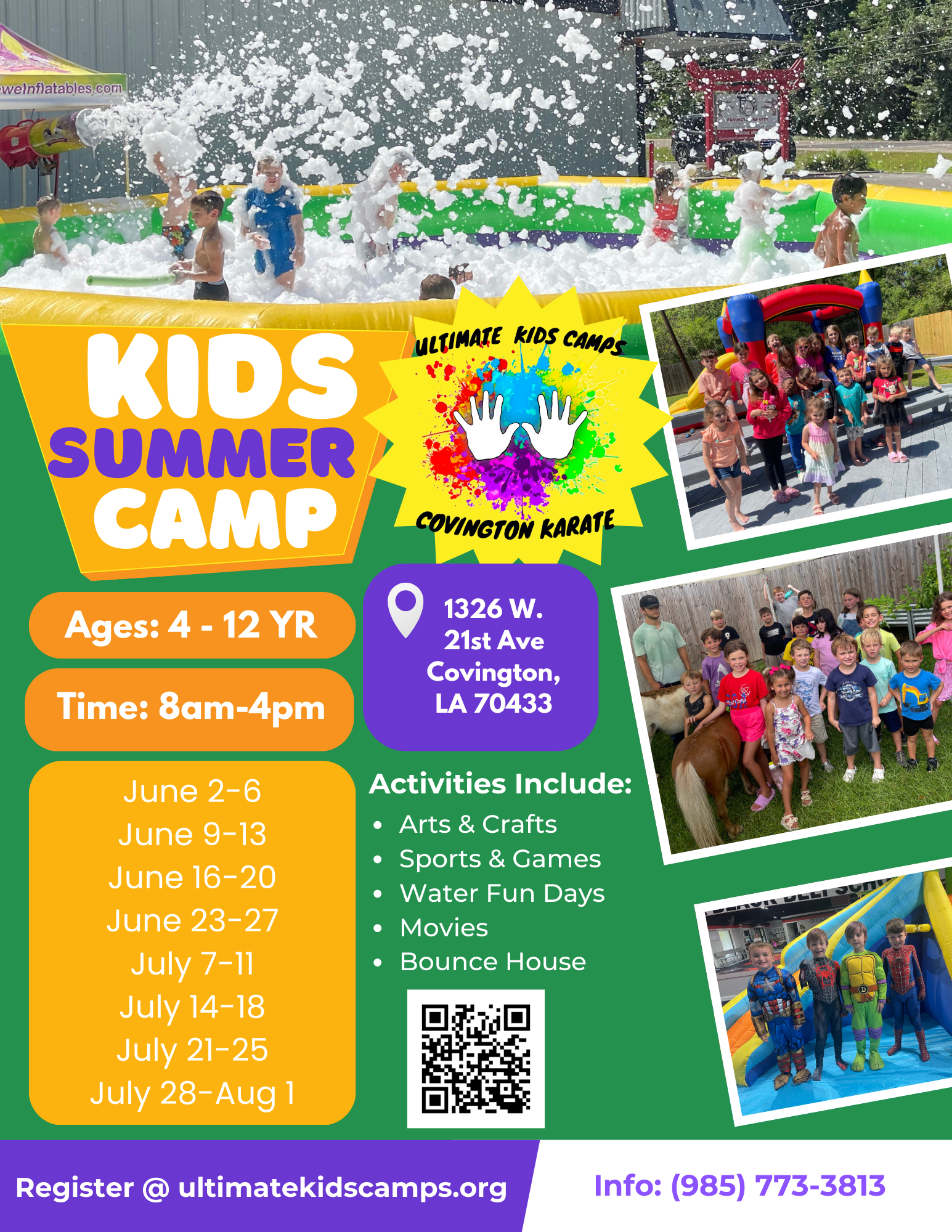Green and Yellow Playful Kids Summer Camp Flyer